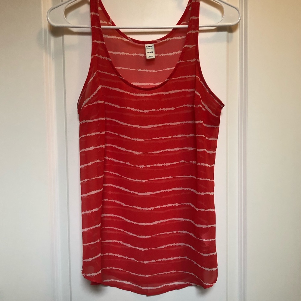 Coral Red and White Striped Tank Top